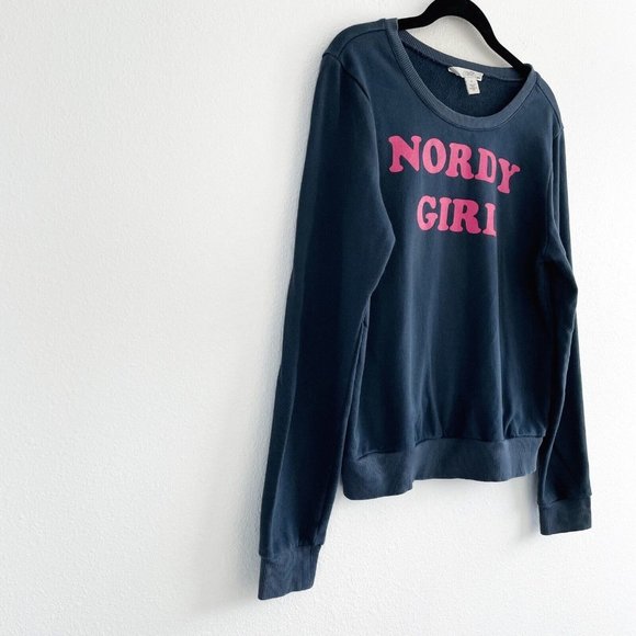 1901 Nordy Girl Graphic Women's Small Pullover Crewneck Sweatshirt Navy Pink - Picture 3 of 9